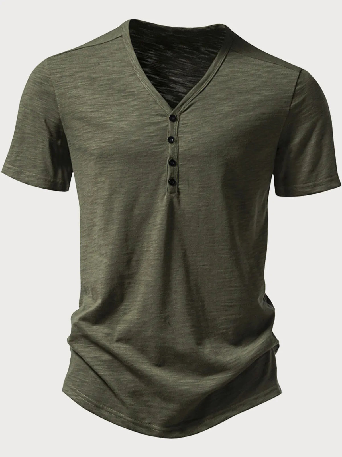 Men Solid Casual V-neck Henley T-shirt