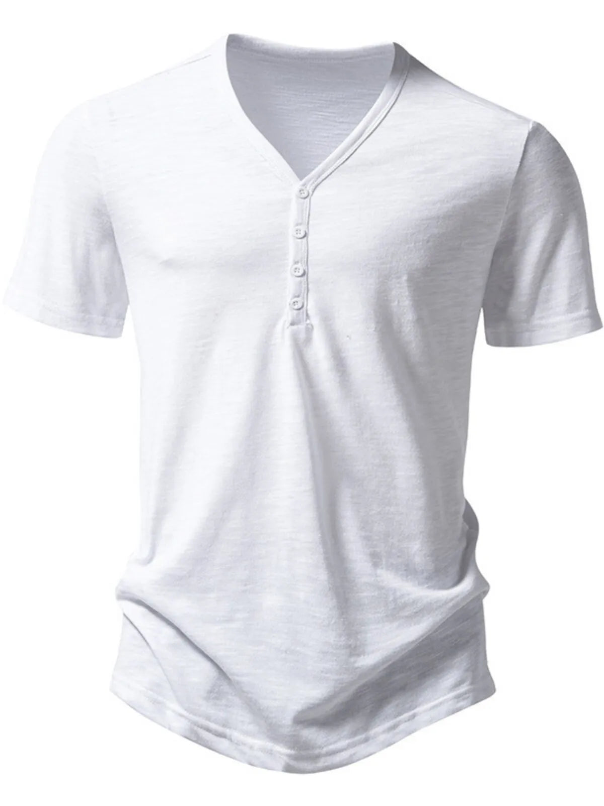 Men Solid Casual V-neck Henley T-shirt
