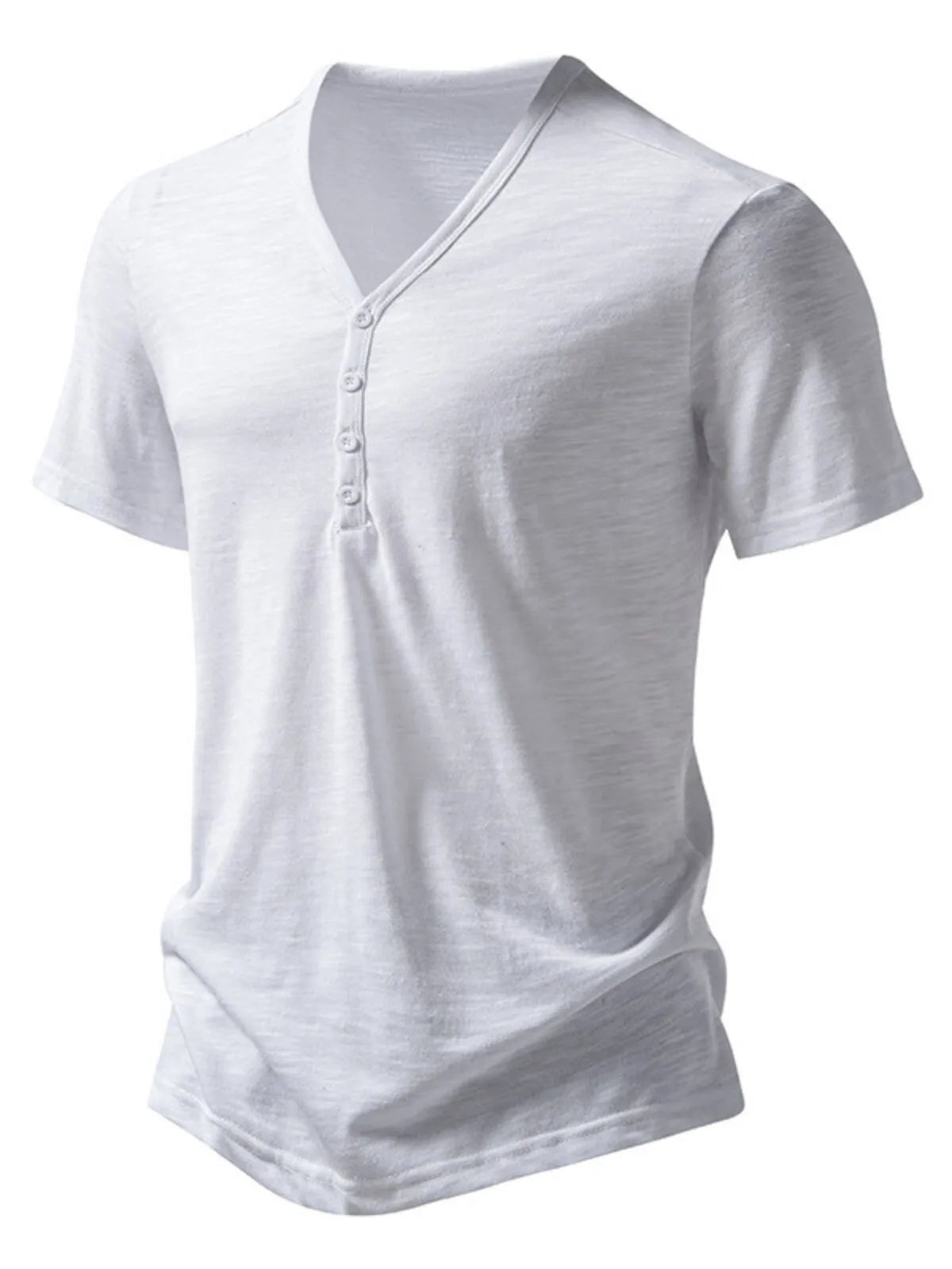 Men Solid Casual V-neck Henley T-shirt