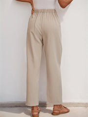 Minimalist Textured Office Chic Tapered High Rise Lace Up Pants 