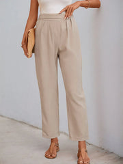 Minimalist Textured Office Chic Tapered High Rise Lace Up Pants 