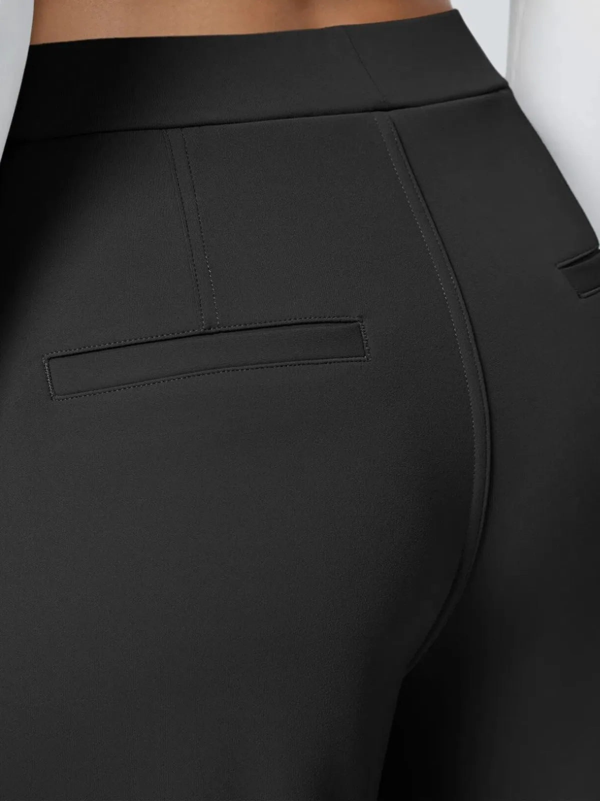 Office Chic Stretch Comfywear High Waisted Plicated Side Pocket Straight Leg Pants