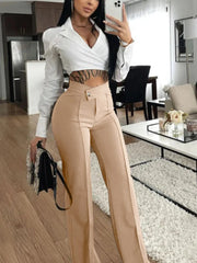 Office Outfits High Rise Zipper Fly Straight Leg Pants