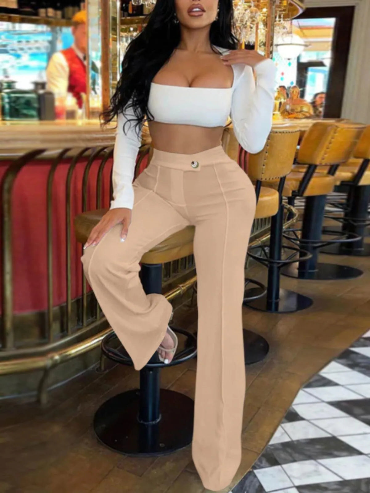 Office Outfits High Rise Zipper Fly Straight Leg Pants