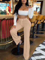 Office Outfits High Rise Zipper Fly Straight Leg Pants