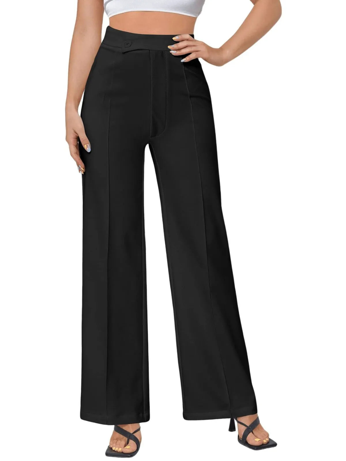 Office Outfits High Rise Zipper Fly Straight Leg Pants