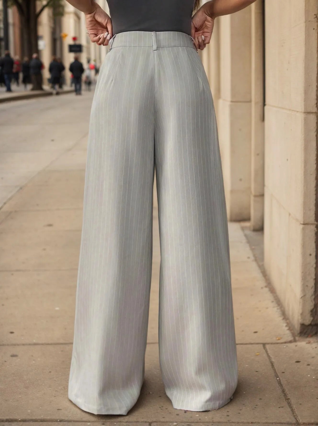 Office Simple Daily Suit Striped High Rise Zipper Fly Pants