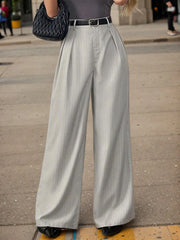Office Simple Daily Suit Striped High Rise Zipper Fly Pants