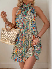 Paisley High Neck A-line Dress