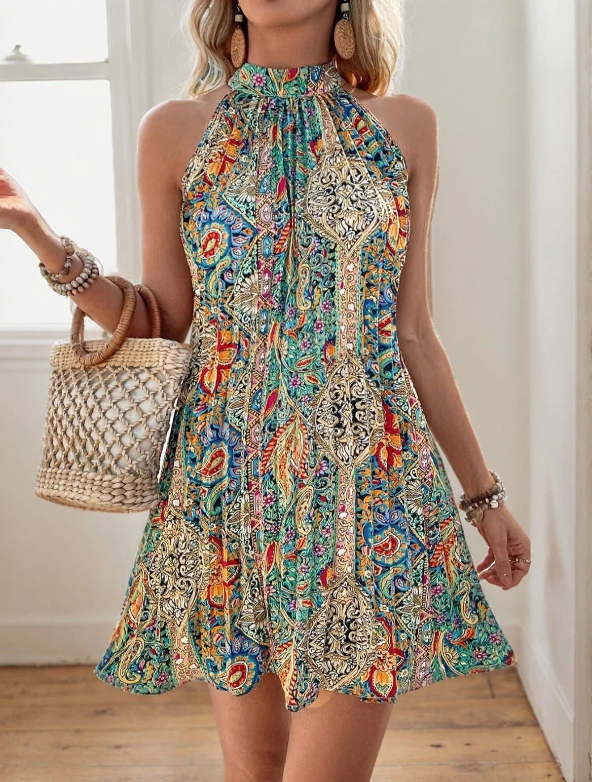 Paisley High Neck A-line Dress