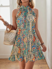 Paisley High Neck A-line Dress