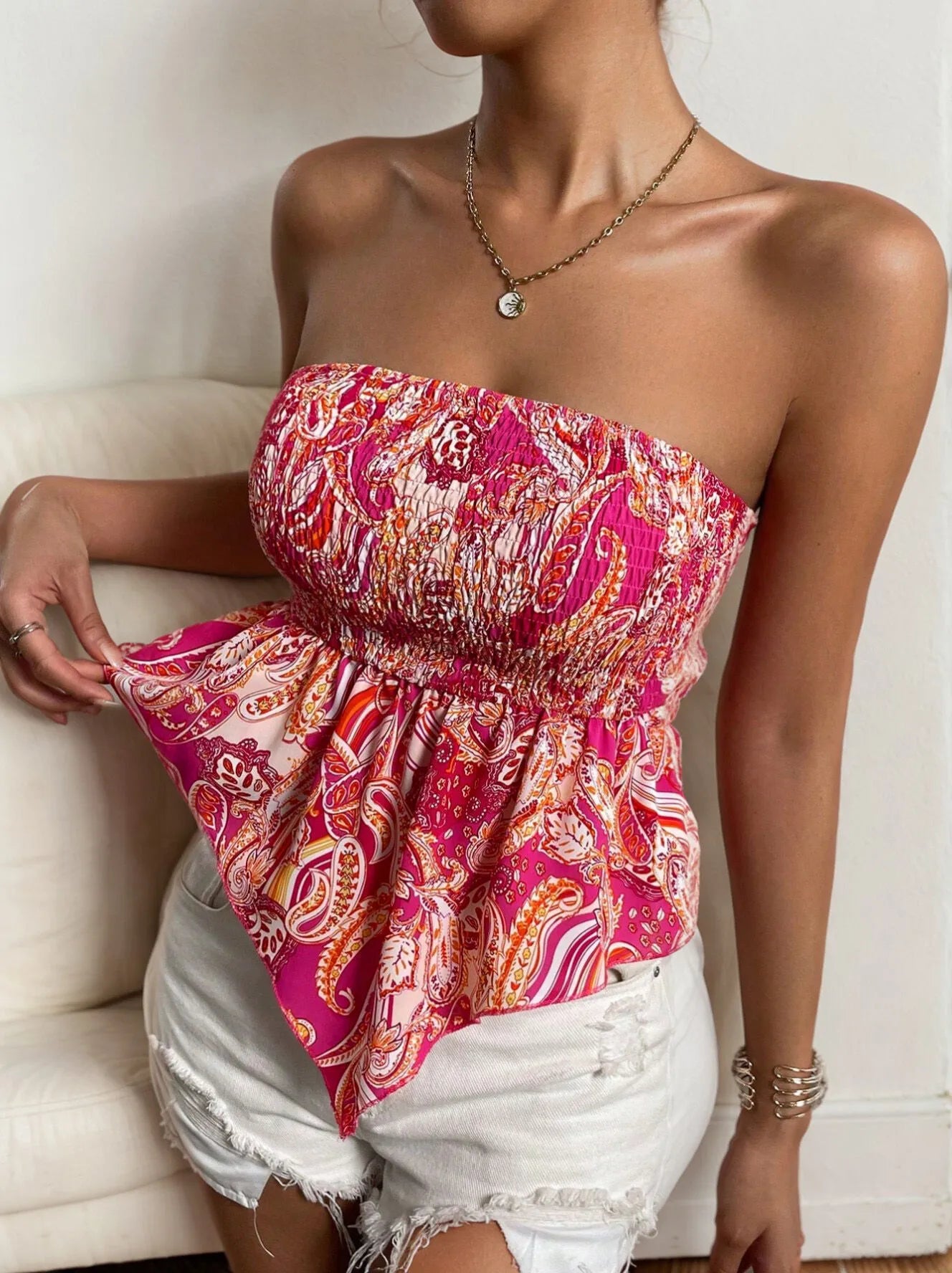 Paisley Print Garden Party Outfits Hanky Hem Tube Cami