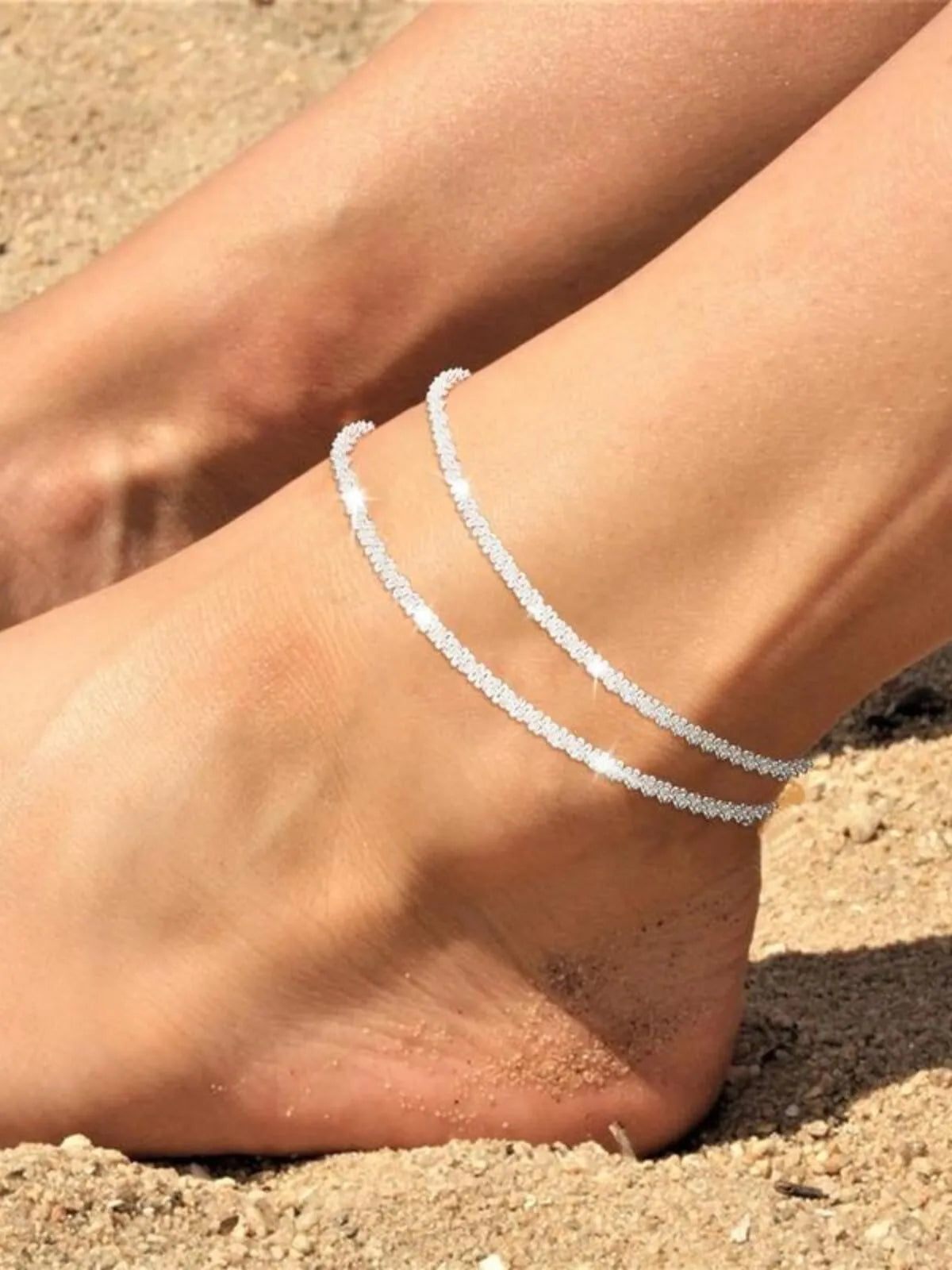 1pc Dainty Layered Waterproof Figaro Beaded Cuban Link Adjustable Trendy All-match & Exquisite Jewelry Anklet