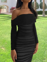 Sexy Elegant Ruffle Long Sleeve Off Shoulder Ruched Party Dress