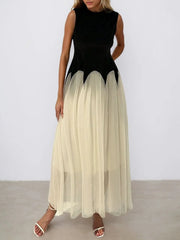 Patchwork Round Neck A-line Dress