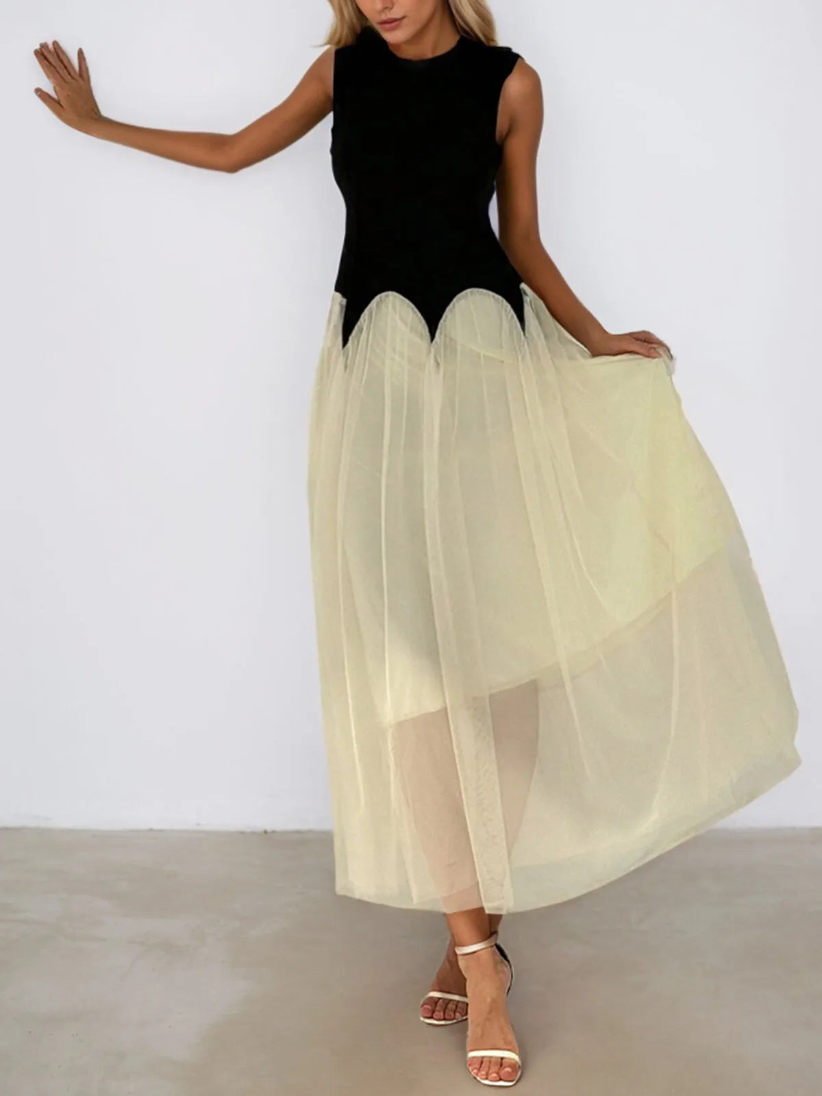 Patchwork Round Neck A-line Dress