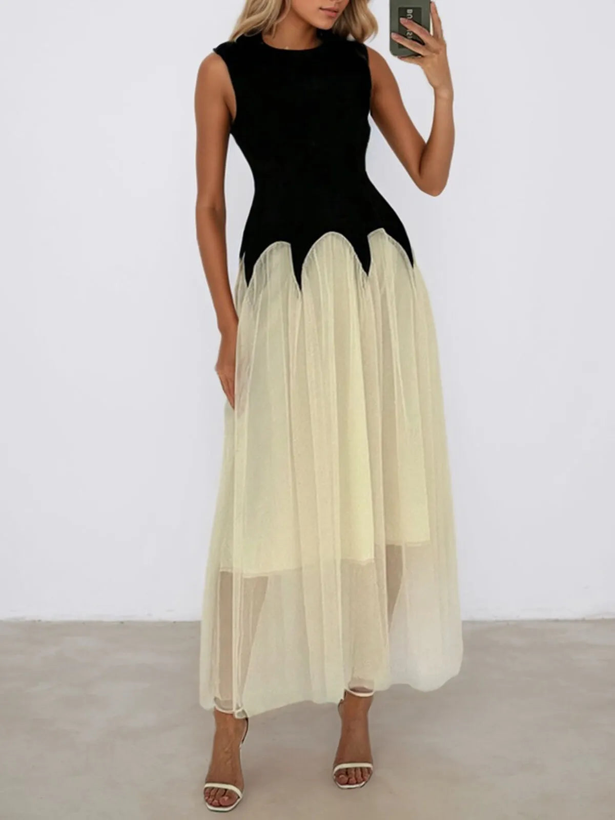 Patchwork Round Neck A-line Dress