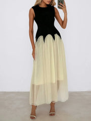 Patchwork Round Neck A-line Dress