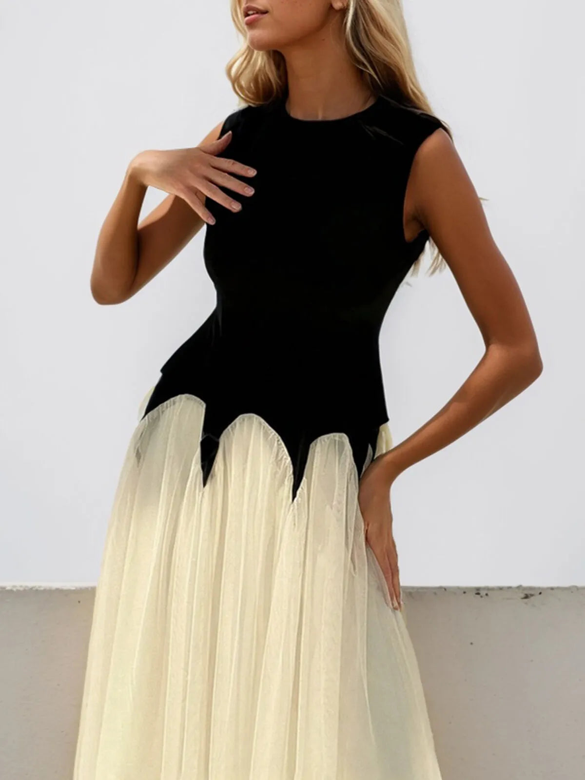 Patchwork Round Neck A-line Dress