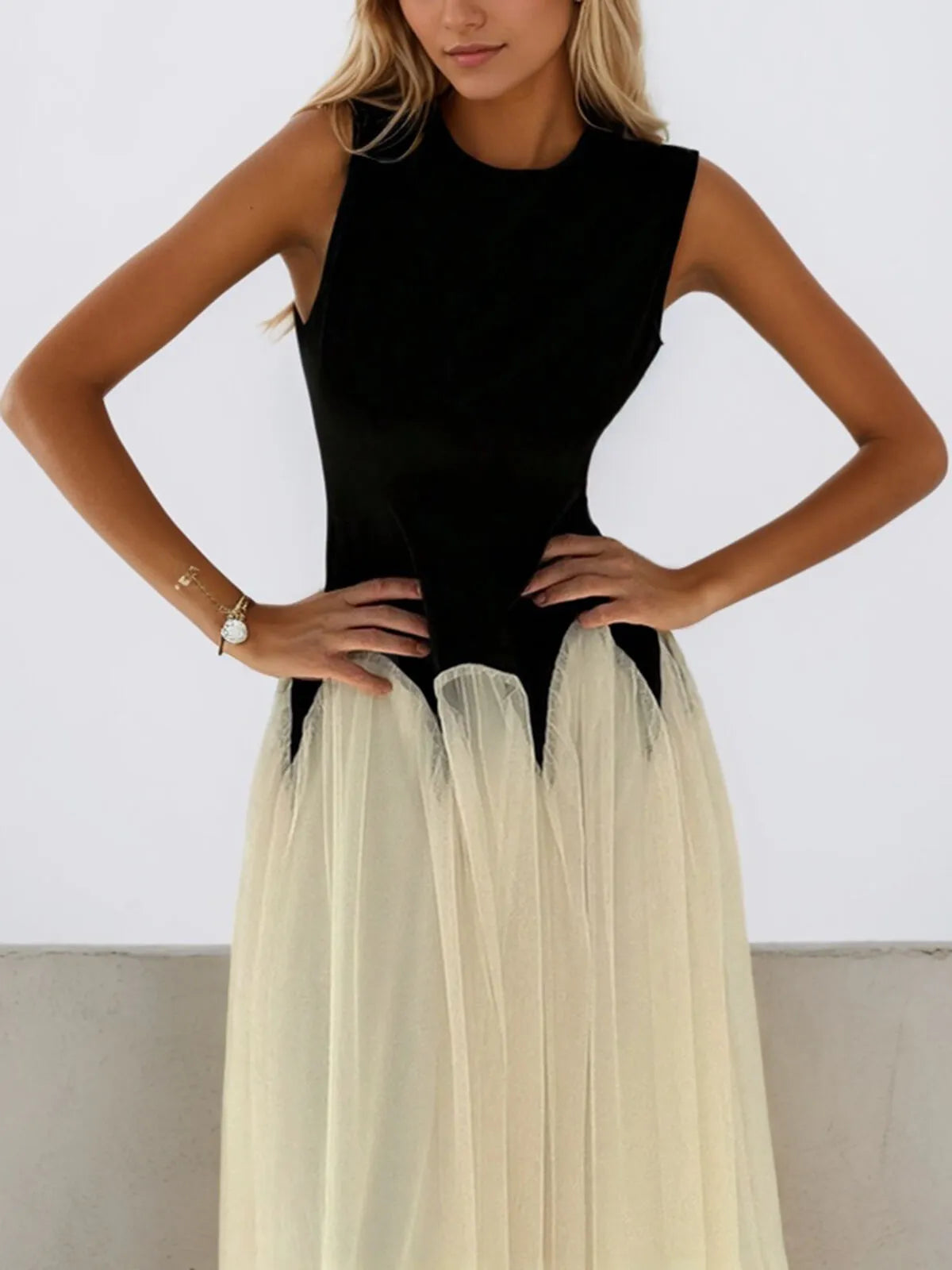 Patchwork Round Neck A-line Dress