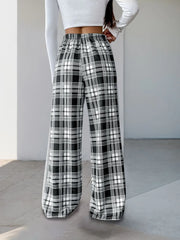 Casual Plaid Pocket High Rise Palazzo Pants
