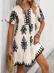 Floral Boho Ruffles V-neck Short A-line Dress