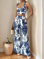 Plants Bohemian Suspender Tank & Plants Straight Leg Pants,Vacation Outfit