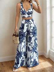 Plants Bohemian Suspender Tank & Plants Straight Leg Pants,Vacation Outfit