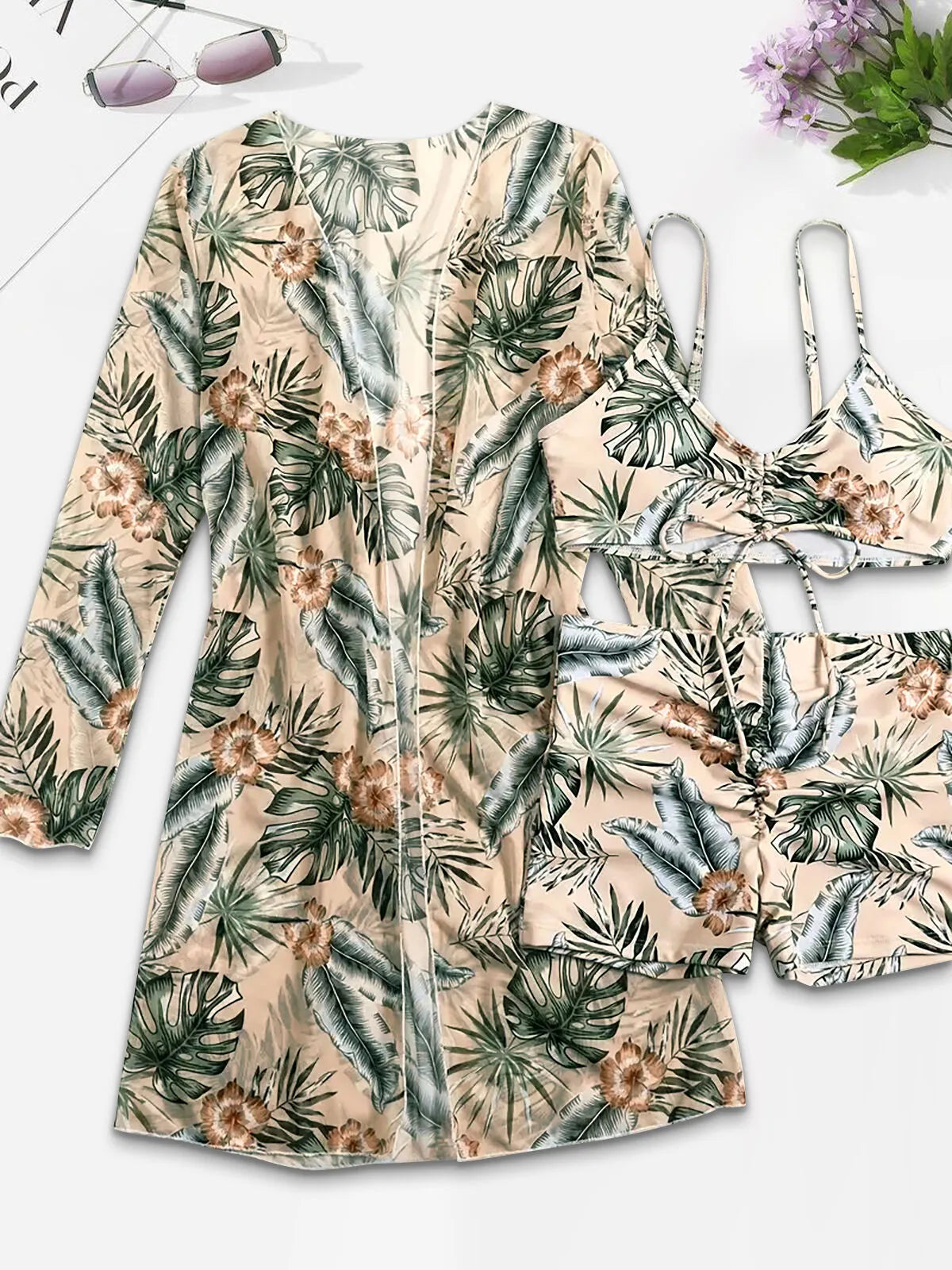 Plants Knot Spaghetti Strap Bikini Sets 