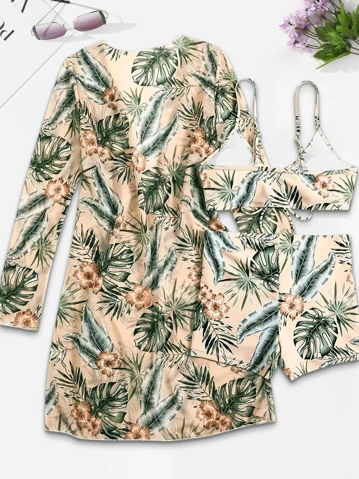 Plants Knot Spaghetti Strap Bikini Sets 
