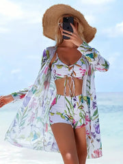 Plants Knot Spaghetti Strap Fabric Bikini Sets 