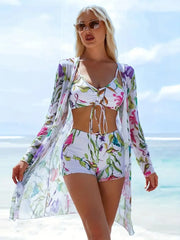Plants Knot Spaghetti Strap Fabric Bikini Sets 