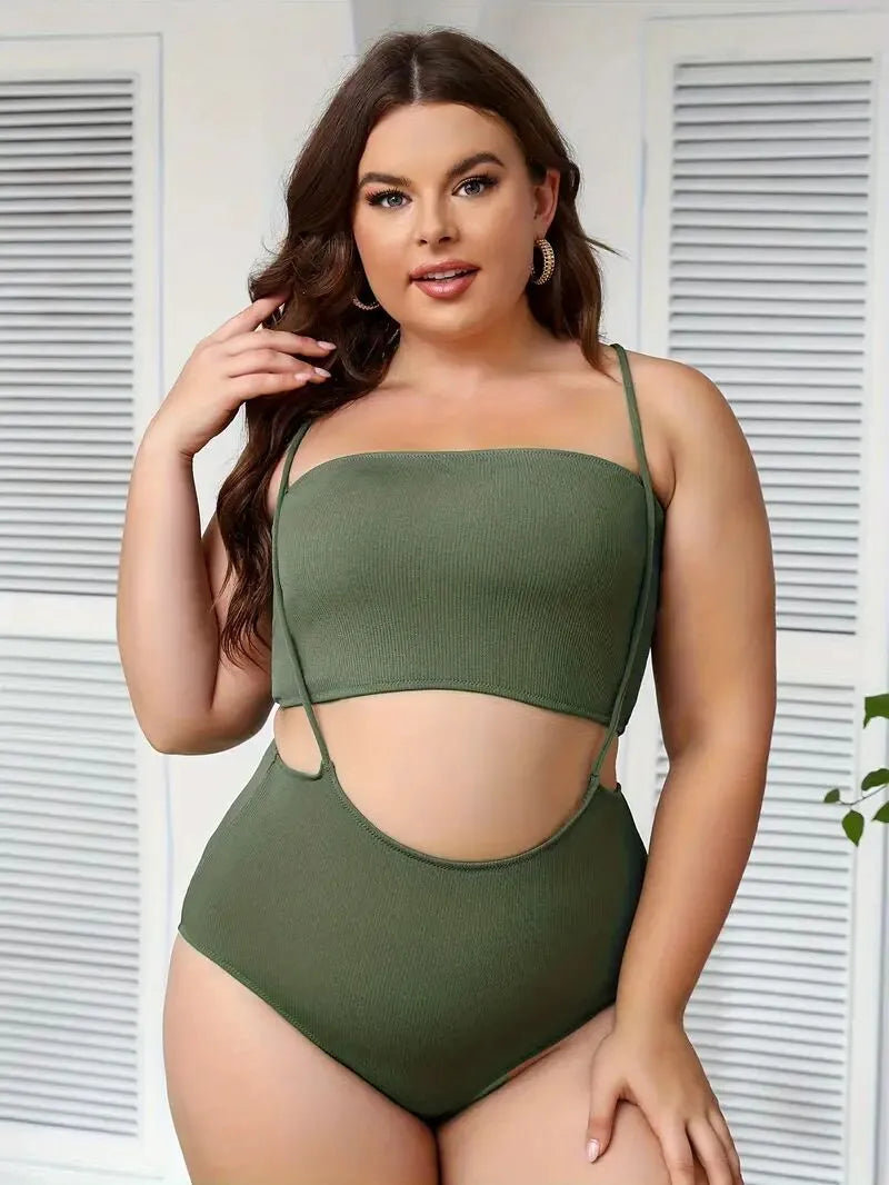 Plus Size Solid Knot High Rise Tankini