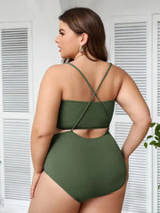 Plus Size Solid Knot High Rise Tankini