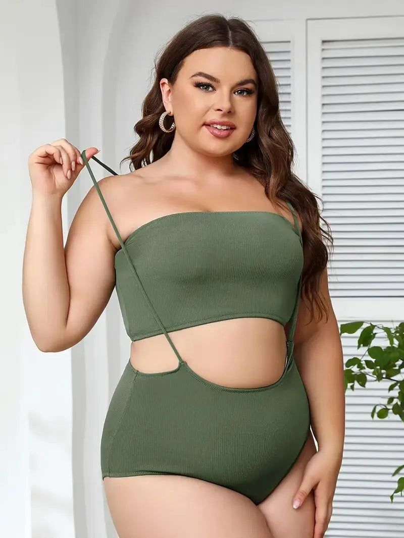 Plus Size Solid Knot High Rise Tankini