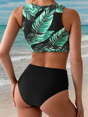 Plants Knot Round Neck Tankini 