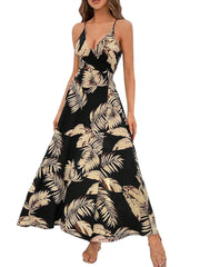 Plants Split Spaghetti Strap A-line Dress