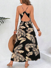 Plants Split Spaghetti Strap A-line Dress