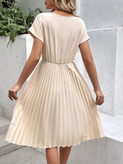 Solid Elegant Pleated A-line Dress