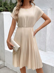 Solid Elegant Pleated A-line Dress