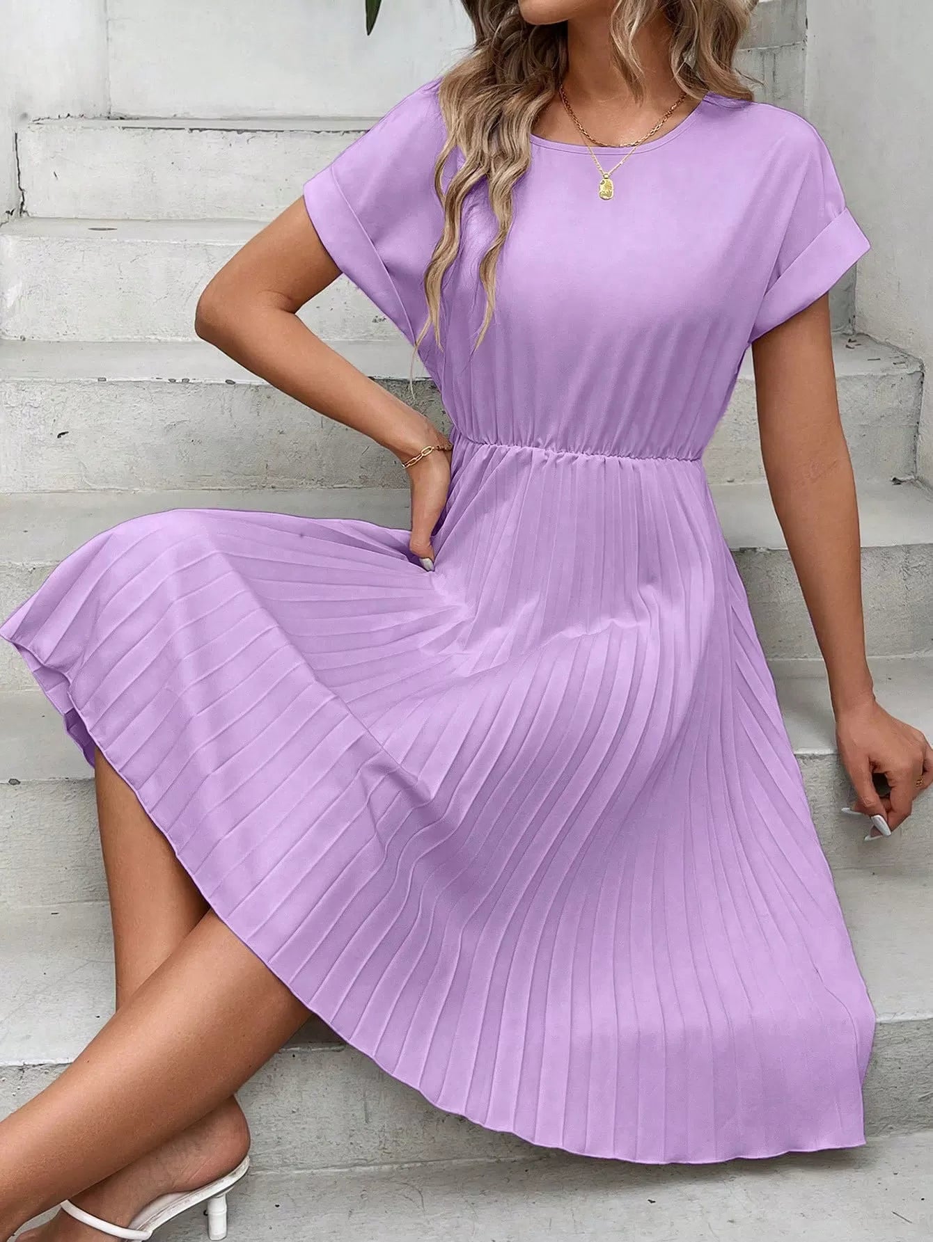 Solid Elegant Pleated A-line Dress
