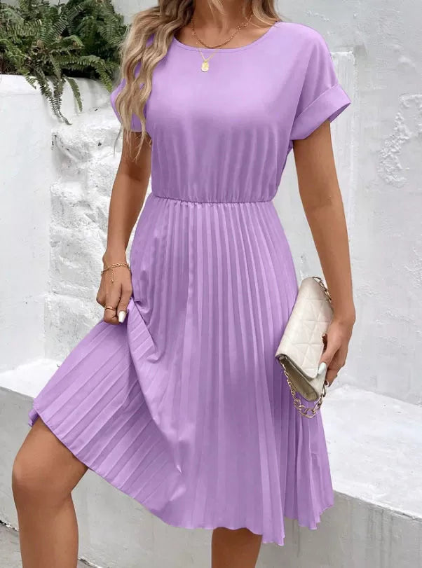 Solid Elegant Pleated A-line Dress