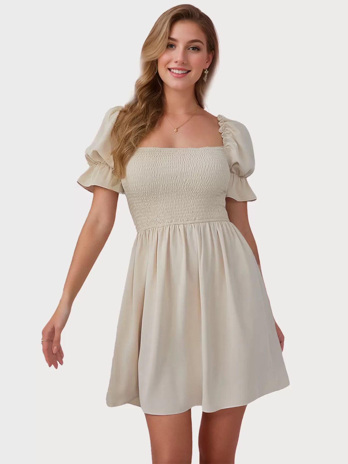Pleating Puff A-line Dress