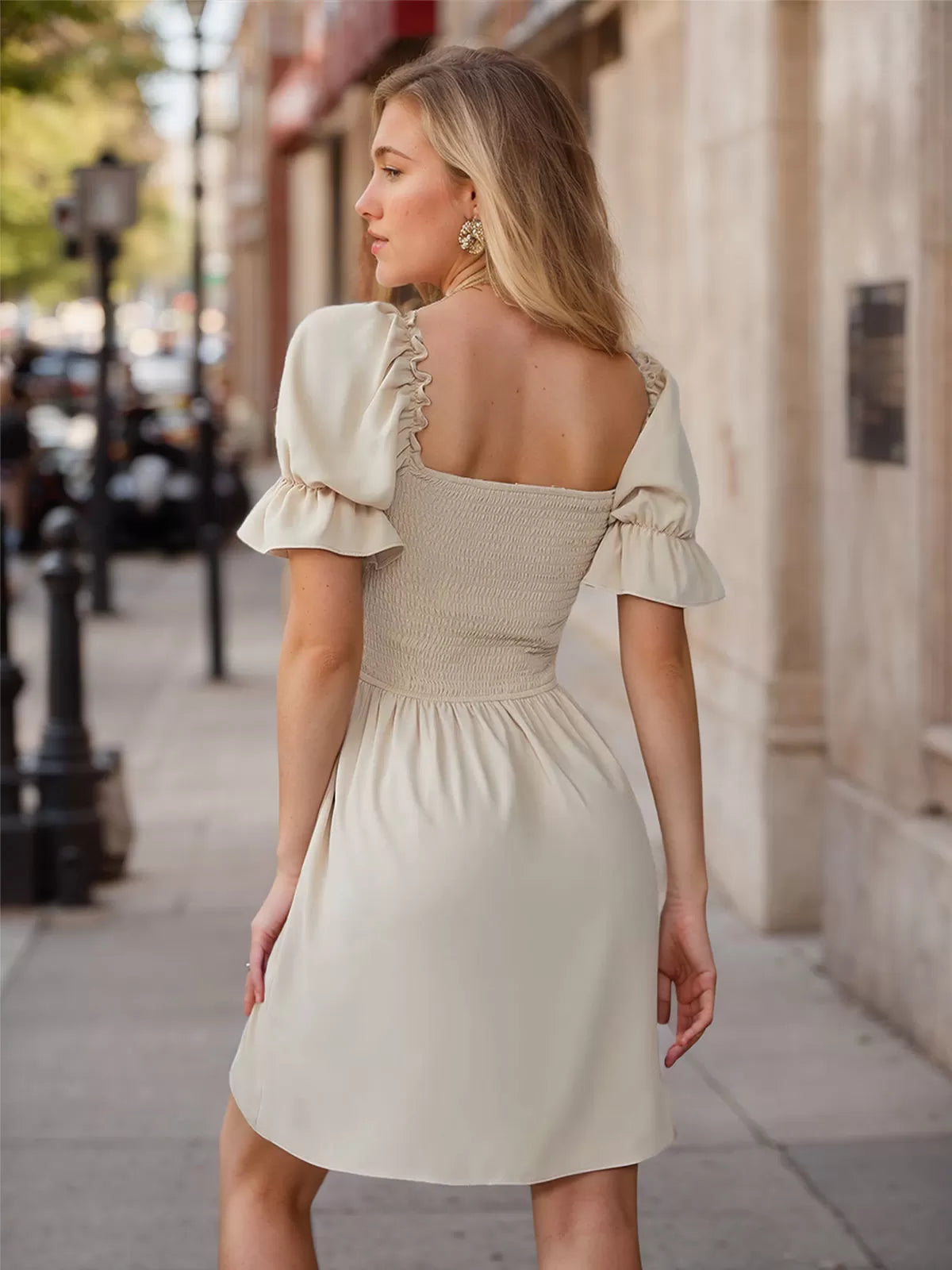Pleating Puff A-line Dress