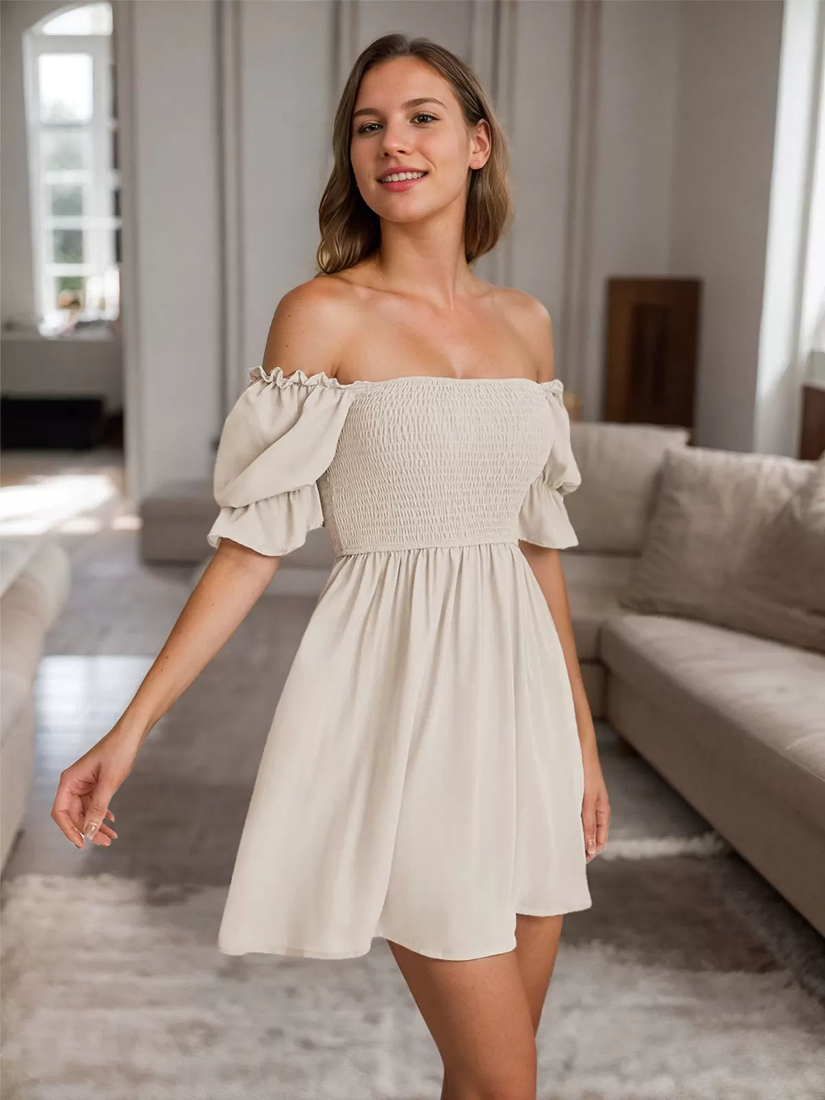 Pleating Puff A-line Dress