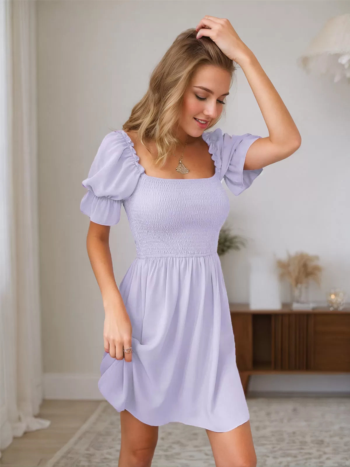 Pleating Puff A-line Dress