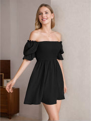 Pleating Puff A-line Dress