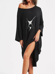 Plus Size 1pc Star Comfortable Long Sleeves Nightgown With Pocket