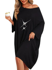 Plus Size 1pc Star Comfortable Long Sleeves Nightgown With Pocket