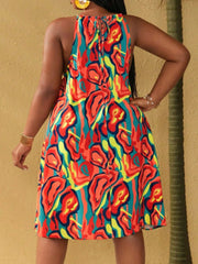 Plus Size Abstract Lace-up Spaghetti Strap A-line Dress